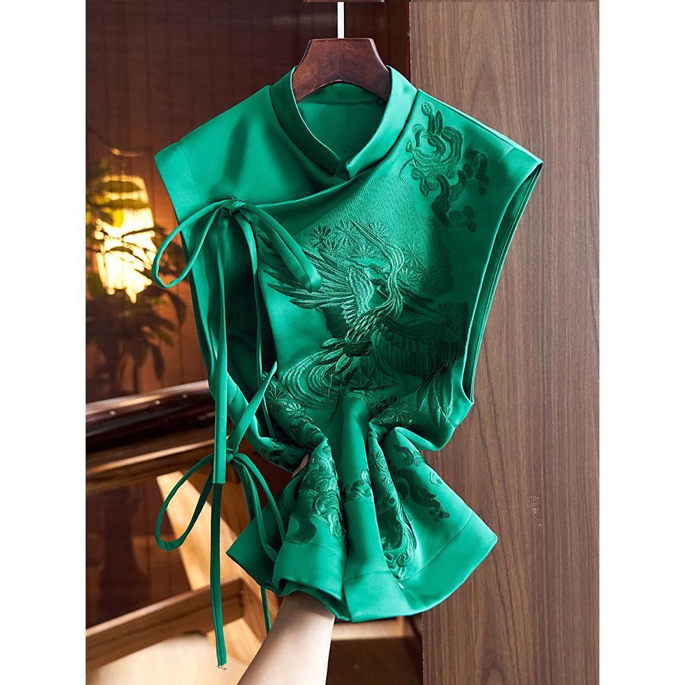 Chinese Style Vest Coat Retro Heavy Industry White Stork Embroidery Tie-neck - Image 2