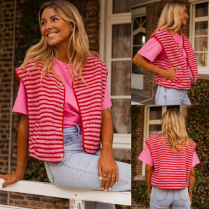 Button Cardigan Striped Vest Coat