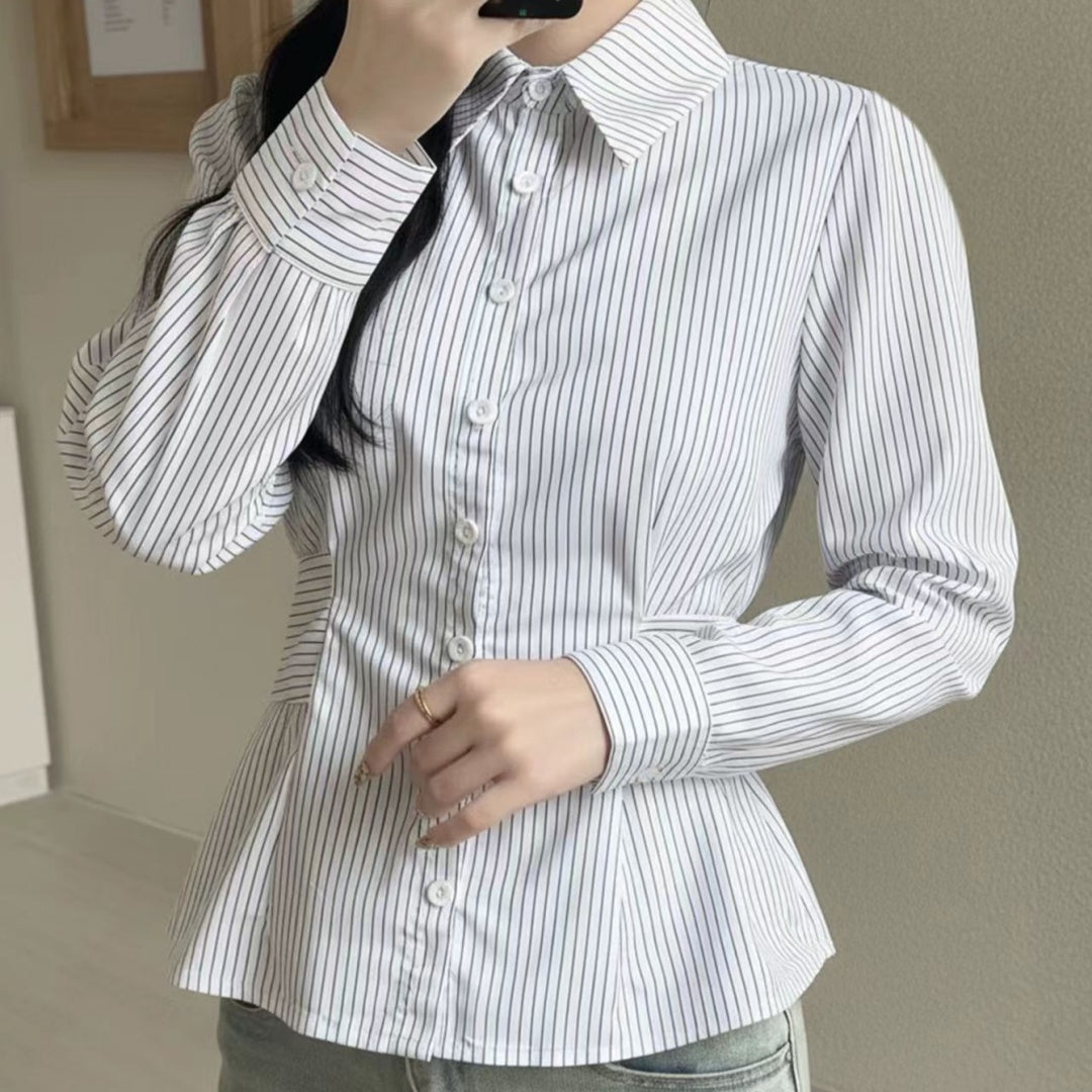 Womens Casual Commuter Striped Shirt With A Defined Waistline And Personalized Style - Image 4