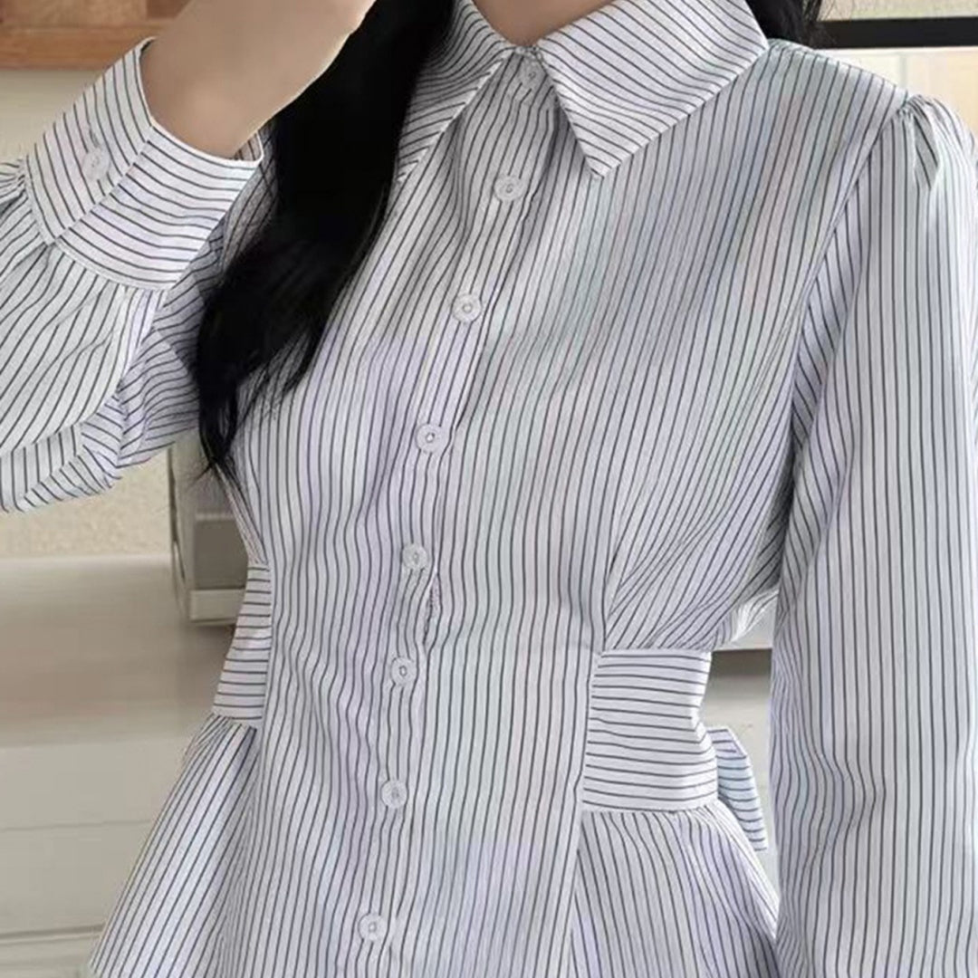 Womens Casual Commuter Striped Shirt With A Defined Waistline And Personalized Style - Image 2