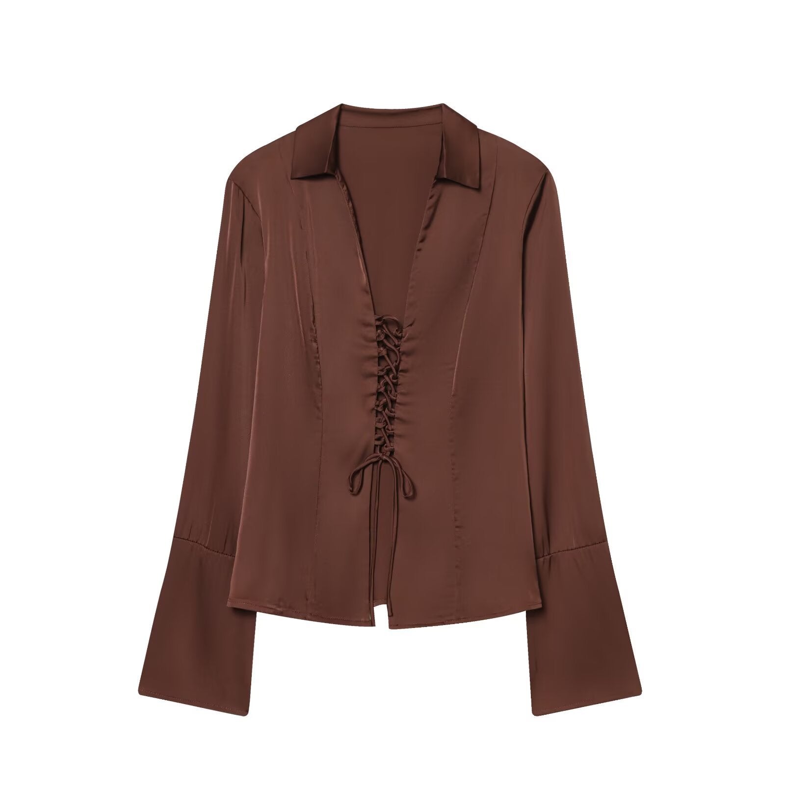 Slimming Satin Strap Slightly Flared Sleeve Shirt - Image 5